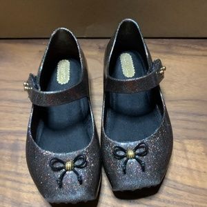 Mini Melissa ballet shoes black glitter sz 8